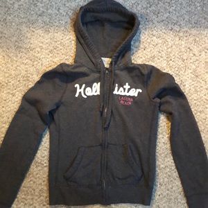 Hollister gray white and pink hooded sweat jacket.